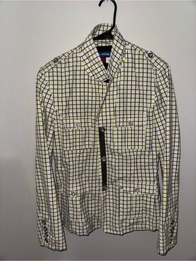 TRIPLE FIVE SOUL : Checked Cotton-Blend Military /Blazer Jacket in Cream & Black
